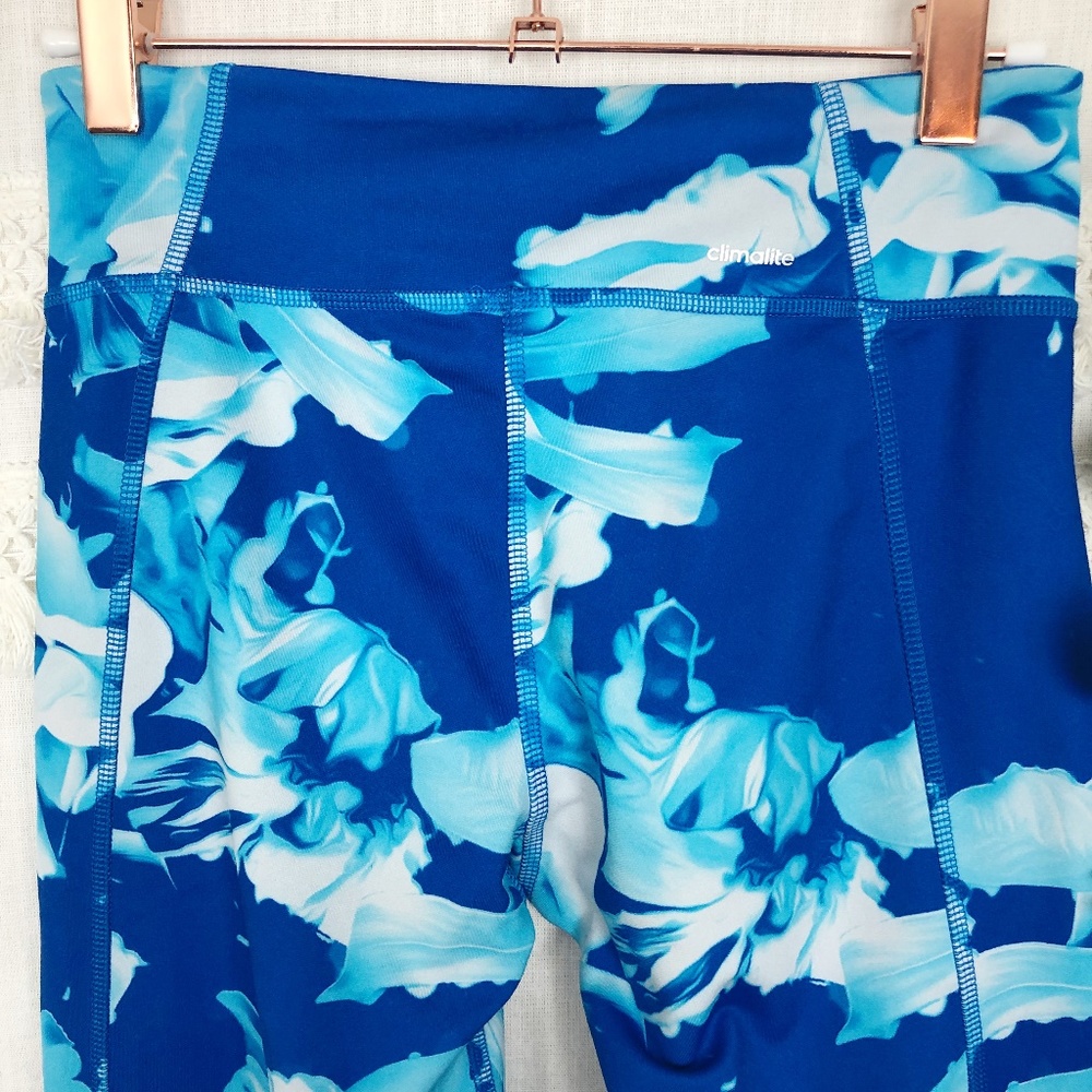 adidas | Blue Palm Leaf Climalite Capri Legging S - Picture 6 of 7